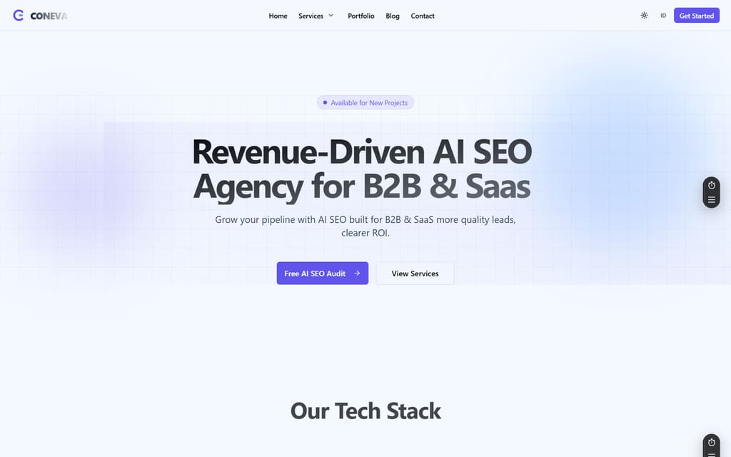 Homepage of the Coneva Digital website